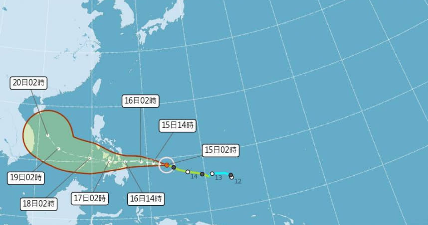 第22號颱風「雷伊」將在南海大迴轉，但正朝台灣來的機率不大。（圖／翻攝中央氣象局）