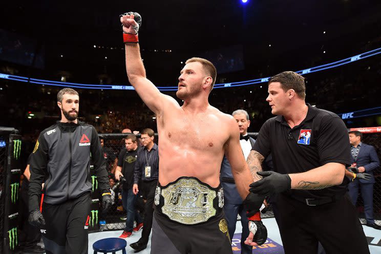 Stipe Miocic has won seven of his last eight fights, only losing to Junior dos Santos on Dec. 13, 2014. (Getty)