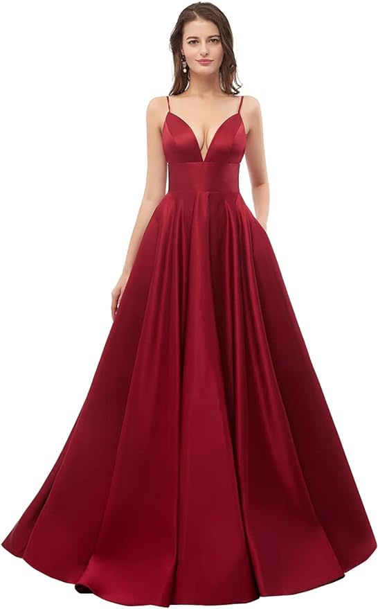 V-Neck Satin Prom Dress Amazon