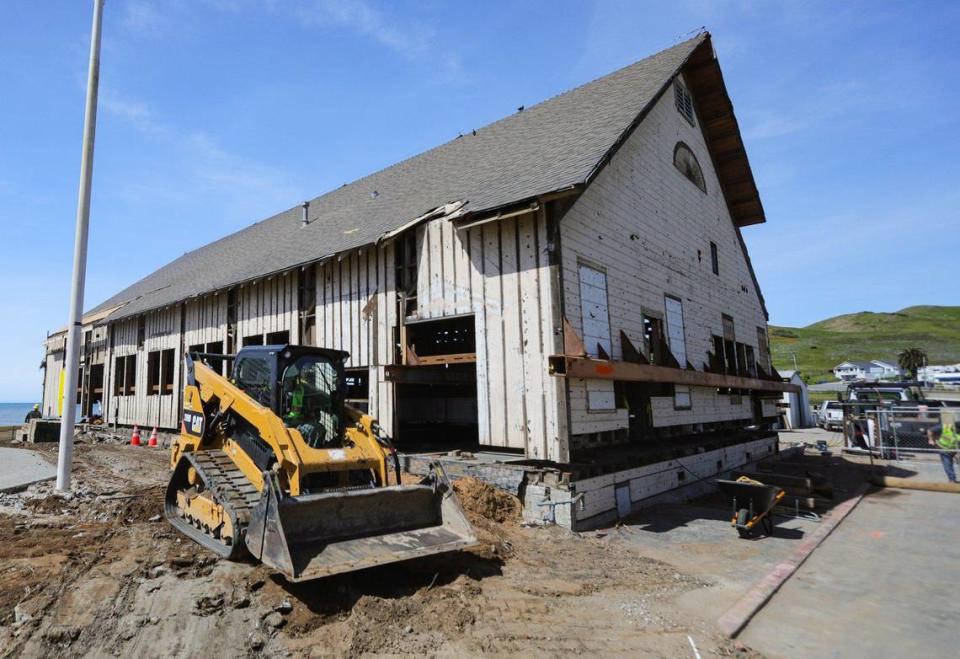 The Cayucos Veterans Memorial Hall is being moved so workers can replace the foundation as the historic 1870s structure is being renovated.
