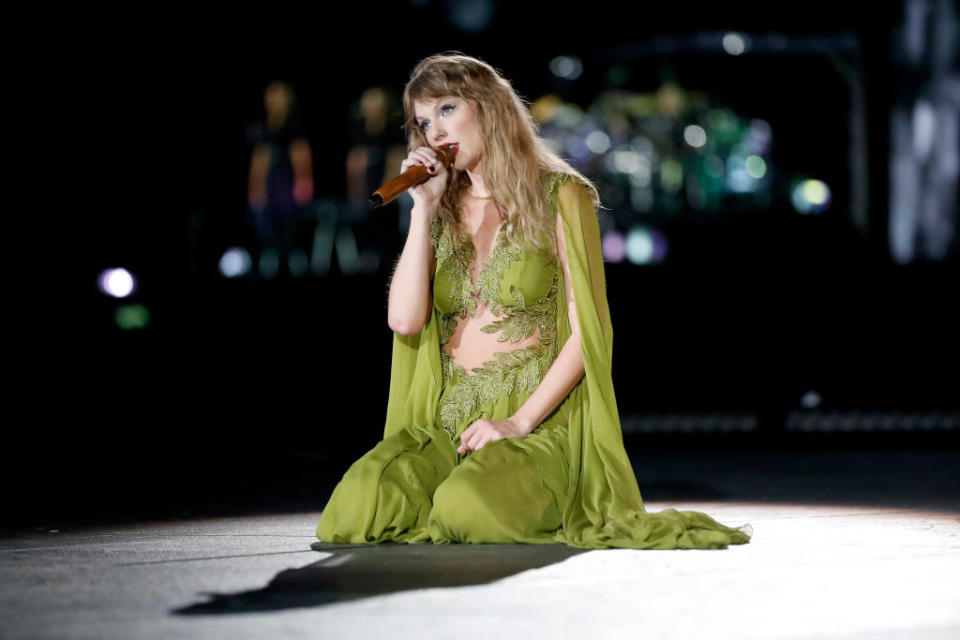 TAMPA, FLORIDA - APRIL 13: EDITORIAL USE ONLY Taylor Swift performs onstage during "Taylor Swift | The Eras Tour" at Raymond James Stadium on April 13, 2023 in Tampa, Florida. (Photo by Octavio Jones/TAS23/Getty Images for for TAS Rights Management)