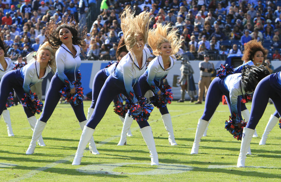 <p>A Jacksonville Jaguars cheerleader waits on the field in the first half of their game against the Indianapolis Colts at EverBank Field on December 3, 2017 in Jacksonville, Florida. (Photo by Logan Bowles/Getty Images) </p>