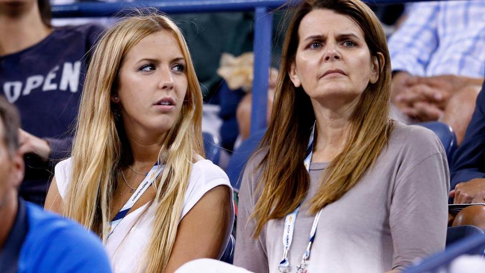 Beatrice Bouchard and mother Julie, pictured here watching Eugenie at the US Open in 2014.