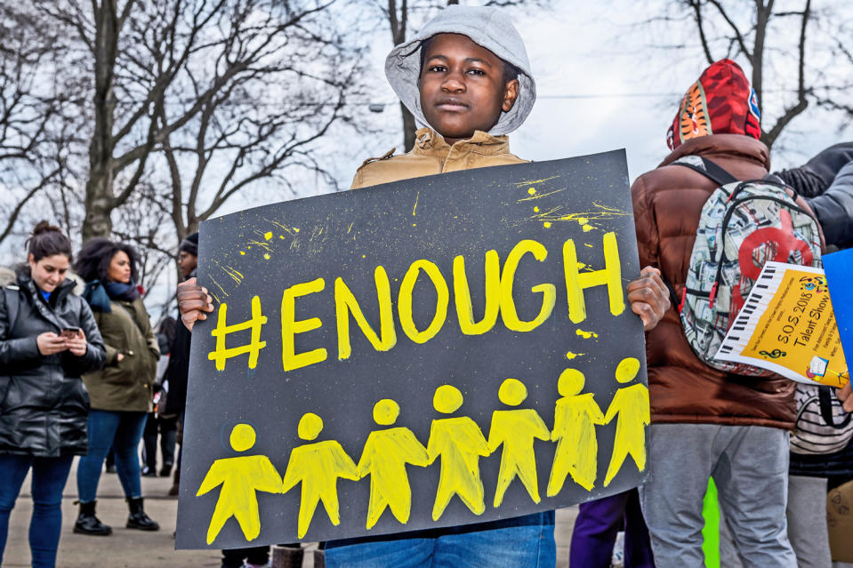 A rally following the National School Walkout. (Photo: Getty Images)