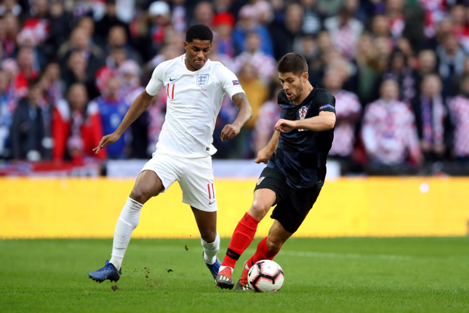 Marcus Rashford’s pace gave Andrej Kramaric (right) and Croatia plenty to think about