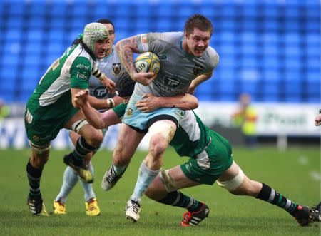 Northampton's Teimana Harrison in action. London Irish v Northampton Saints - Aviva Premiership - Madejski Stadium - 26/12/15. Action Images / David Field Livepic