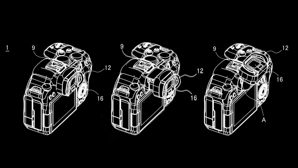  Canon patent diagrams for built-in tilt EVF for EOS R mirrorless cameras 