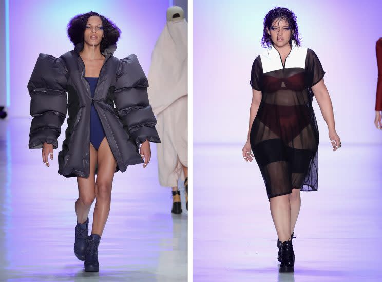 Chromat is committed to diversity in its model castings — this year, the brand featured trans model of color Maya Monès, and plus-size model Denise Bidot. (Photo: Getty Images)