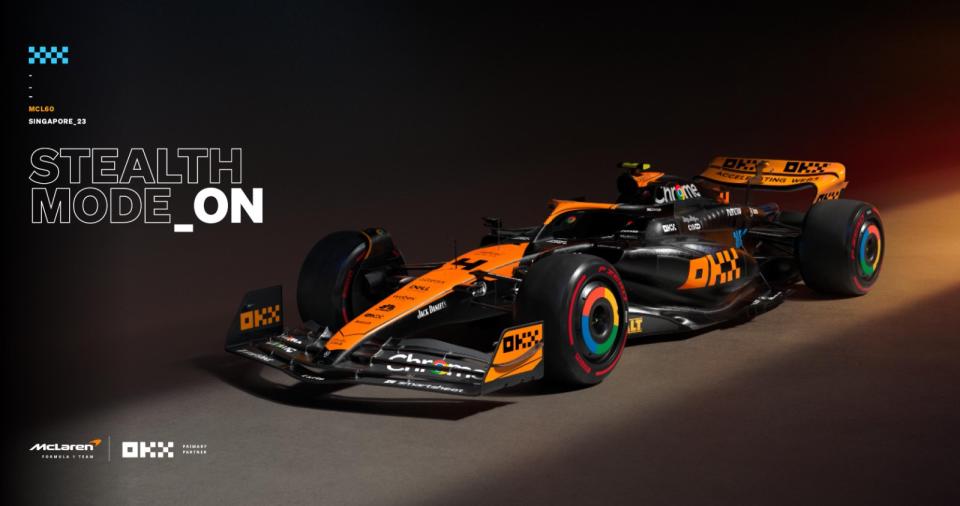 McLaren race car with Stealth Mode livery design. (PHOTO: McLaren/OKX)
