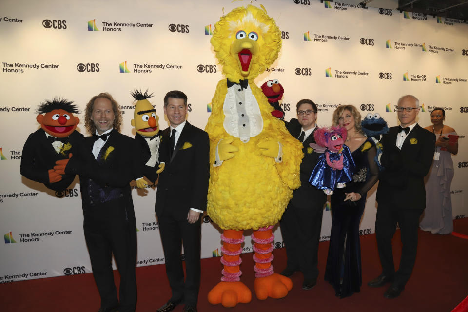 Sesame Street characters from left, Ernie, Bert, Big Bird, Elmo, Abby Cadabby and Cookie Monster attend the 42nd Annual Kennedy Center Honors at The Kennedy Center on Sunday, Dec. 8, 2019, in Washington. (Photo by Greg Allen/Invision/AP)