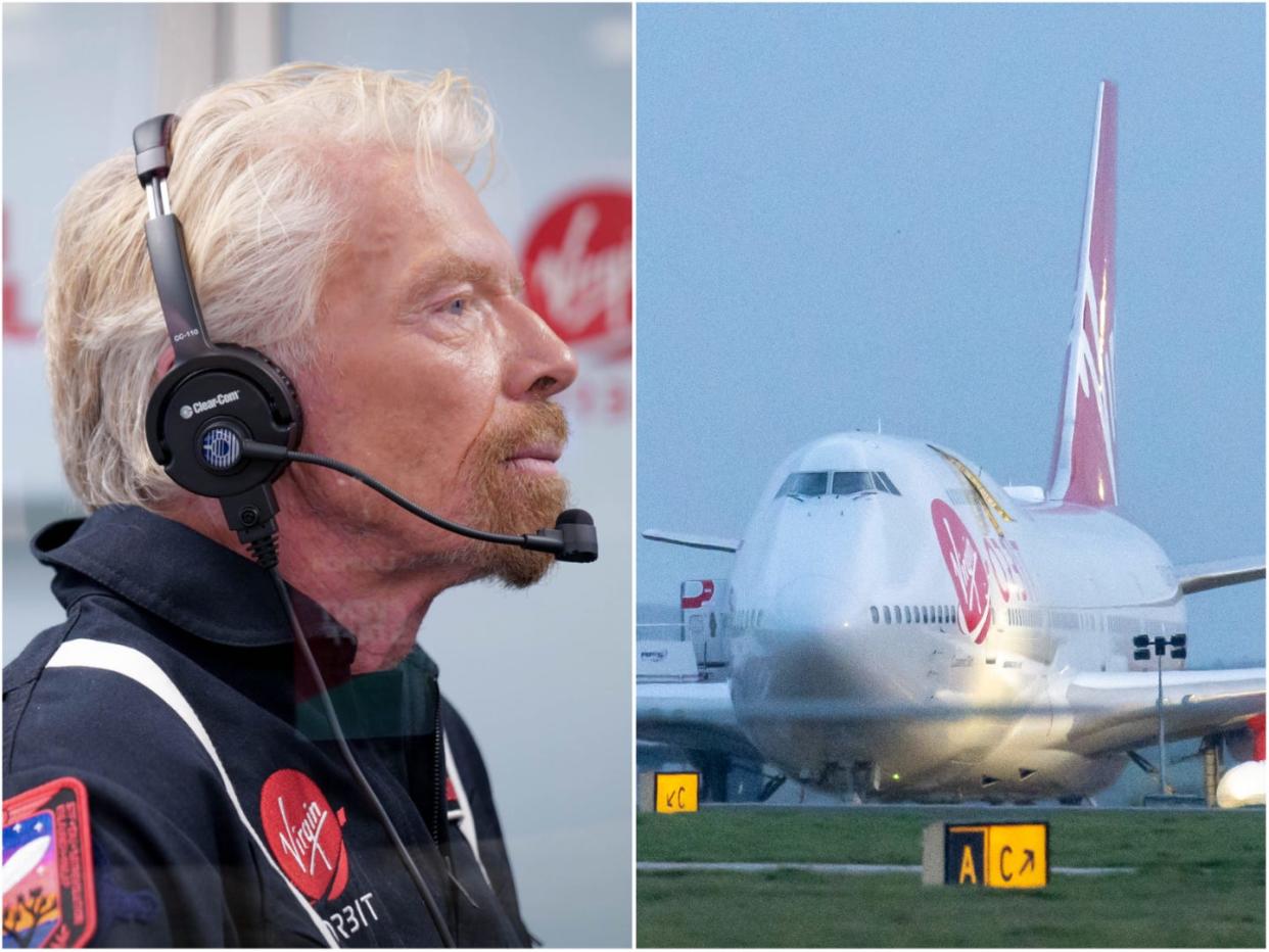 Richard Branson, next to Virgin Orbit's Cosmic Girl