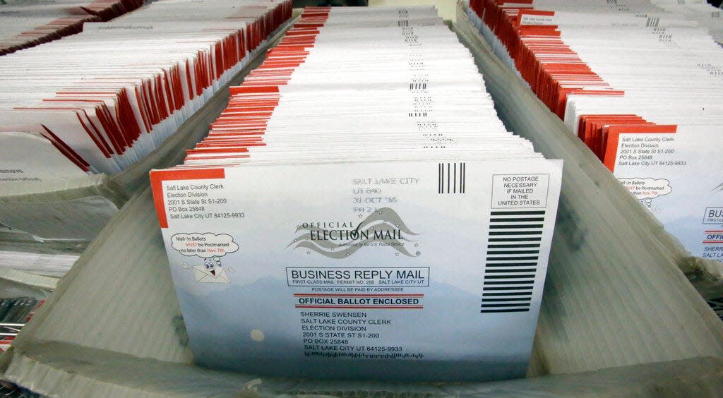 Mail-in ballots for the 2016 General Election are shown at the elections ballot center at the Salt Lake County Government Center, in Salt Lake City.