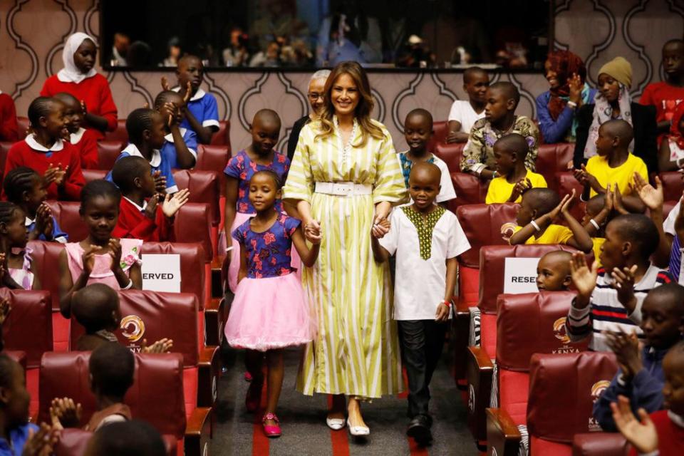 Melania Trump visiting with children at an orphanage in Kenya