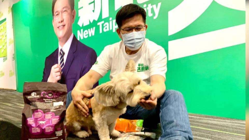 今（9）日是「台灣狗狗節」，民進黨新北市長參選人林佳龍與狗狗互動玩耍。（圖/林佳龍辦公室提供）