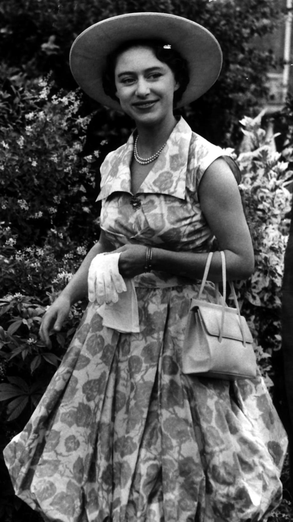 Princess Margaret wearing a floral dress in Trinidad