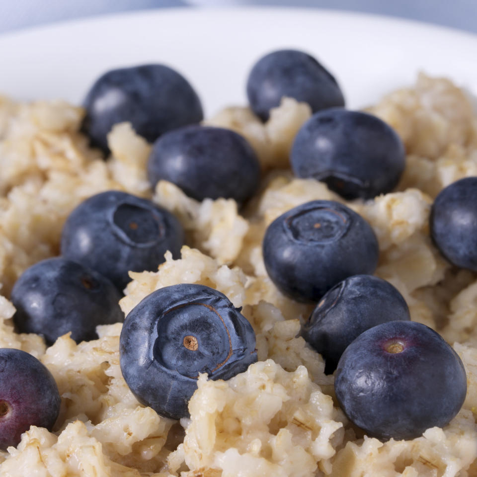 Blueberries in oatmeal.