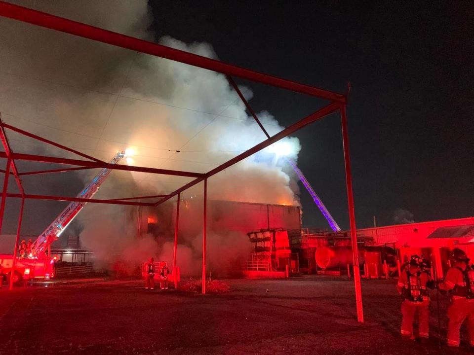 Crews fought a fire inside a large industrial building in Fresno south of downtown on Wednesday, Nov. 8, 2022, according to Fresno Fire Department. FRESNO FIRE DEPARTMENT