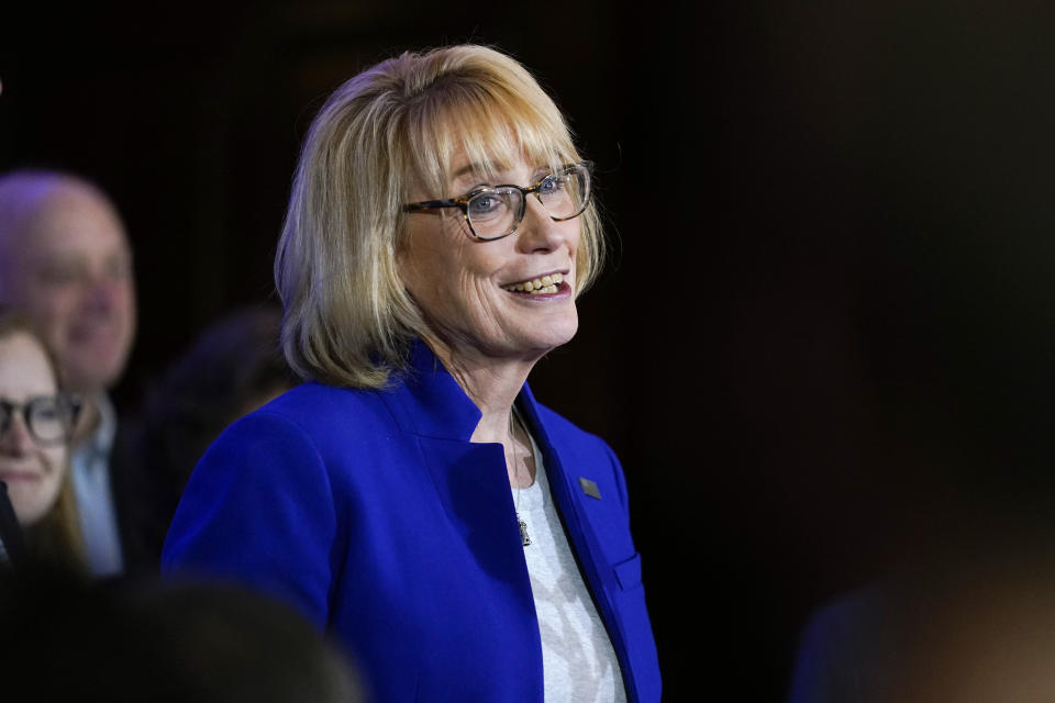 Sen. Maggie Hassan, D-N.H., speaks to supporters during an election night campaign event Tuesday, Nov. 8, 2022, in Manchester, N.H. (AP Photo/Charles Krupa)