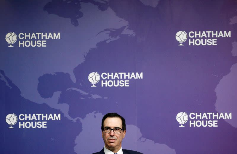 U.S. Treasury Secretary Steven Mnuchin speaks at Chatham House in London