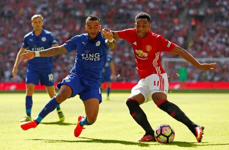 Football Soccer Britain - Leicester City v Manchester United - FA Community Shield - Wembley Stadium - 7/8/16 Manchester United's Anthony Martial in action with Leicester City's Danny Simpson Action Images via Reuters / John Sibley