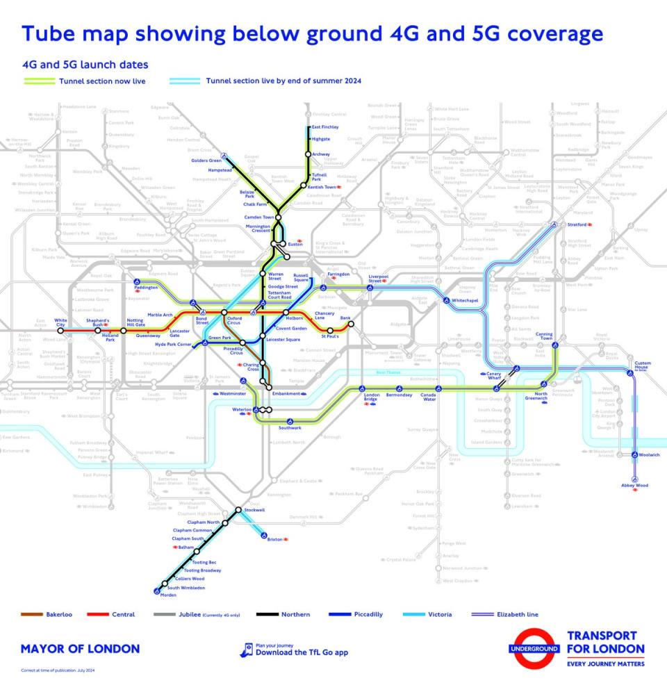 4G and 5G on the Tube and Elizabeth line (TfL)