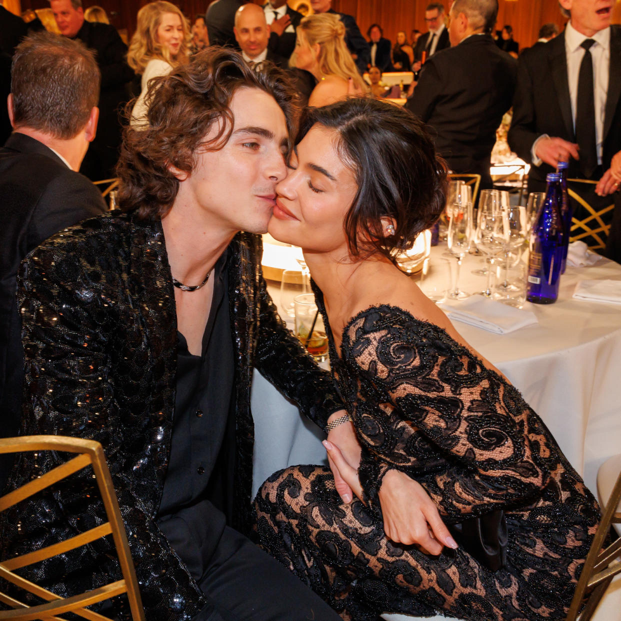  Kylie Jenner in a sheer lace gown with Timothee Chalamet. 