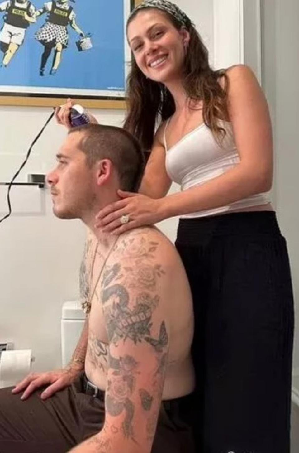 His wife also was pictured shaving his head (Instagram/Selena Gomez)