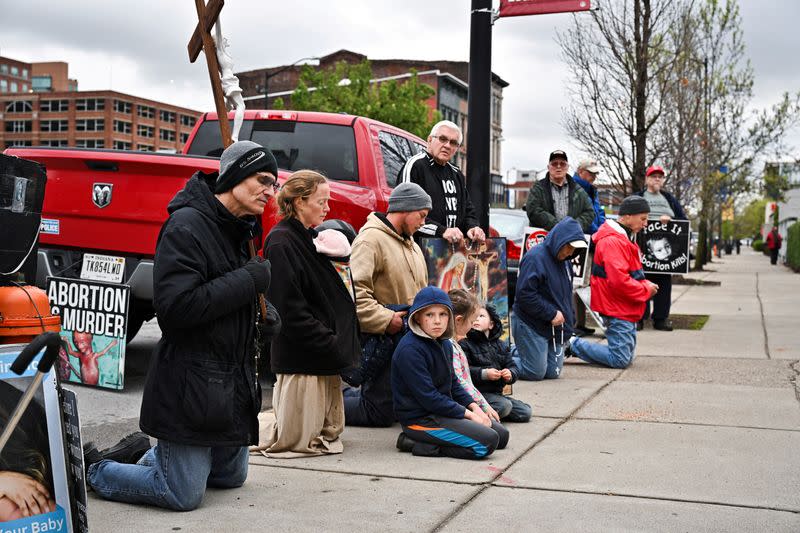 FILE PHOTO: Anti-abortion protesters gather outside the EMW Women's Surgical Center in Louisville