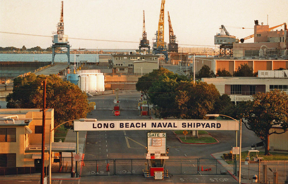 The Long Beach Naval Shipyard was shuttered in 1997 by military downsizing. (Damian Dovarganes / AP file)
