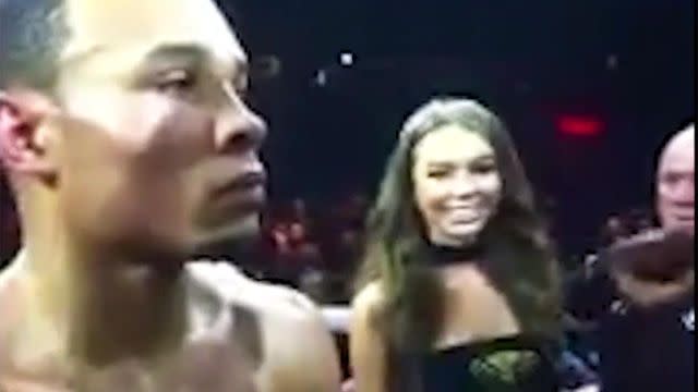 The ring girls appear behind Eubank Jr. Pic: Twitter