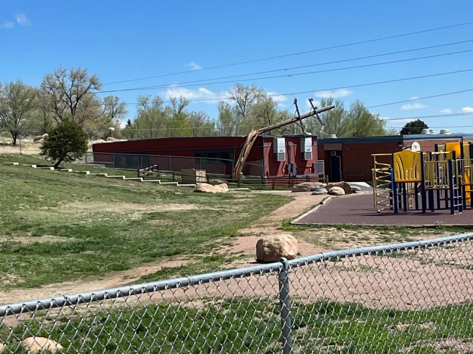 Downed power lines near Skyway Park Elementary School in the Broadmoor neighborhood