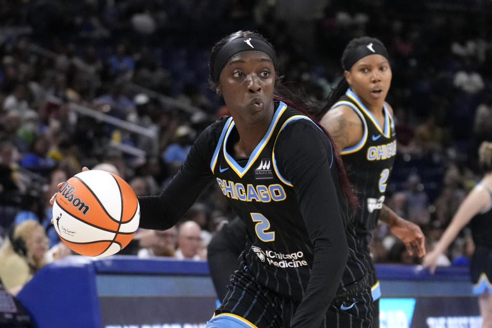 Chicago Sky's Kahleah Copper scored a season-high 37 points with four 3s in a matchup against the Las Vegas Aces this season. (AP Photo/Charles Rex Arbogast)