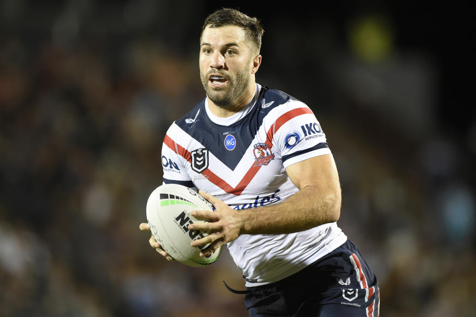 Pictured here, James Tedesco in action for the Roosters in an NRL match in 2021.