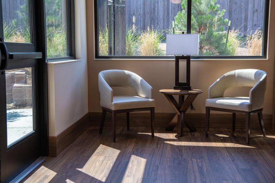 A peaceful sitting area is seen at the new Pathways Inpatient Care Center, a 12-bed inpatient hospice facility, Friday, Aug. 19, 2022, in Fort Collins, Colo. The center will serve patients from Northern Colorado, the Eastern Plains, southeast Wyoming, southwest Nebraska and western Kansas.