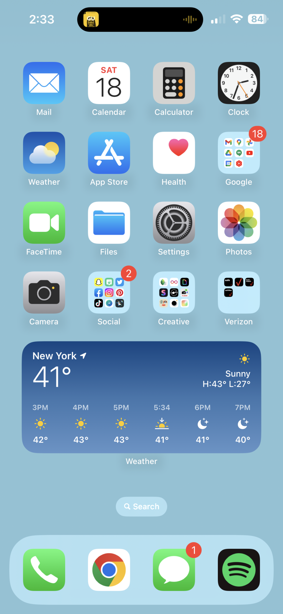 iPhone 14 Pro Max Home Screen Dynamic Island Notification Bar