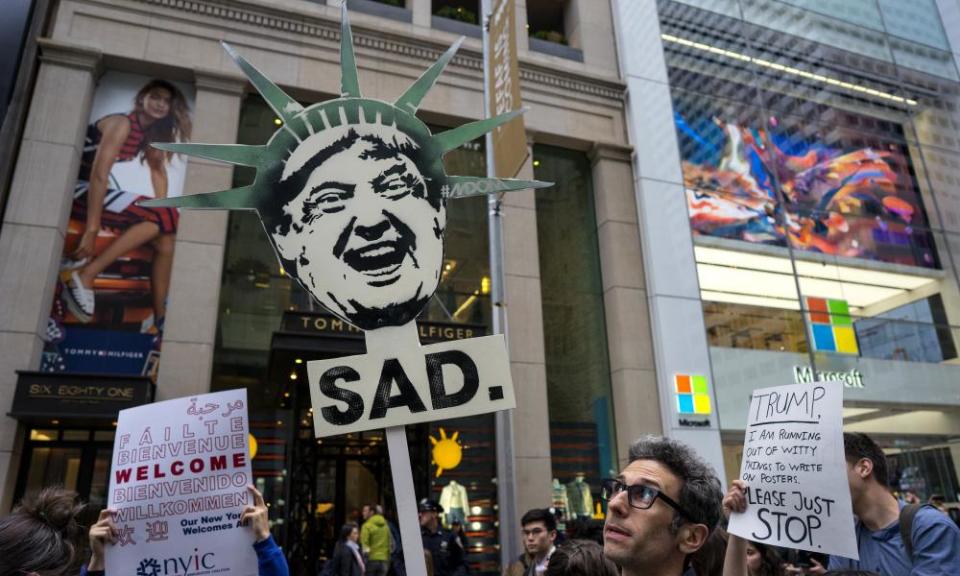 Protesters gather on Thursday on 5th Avenue, near Trump Tower.