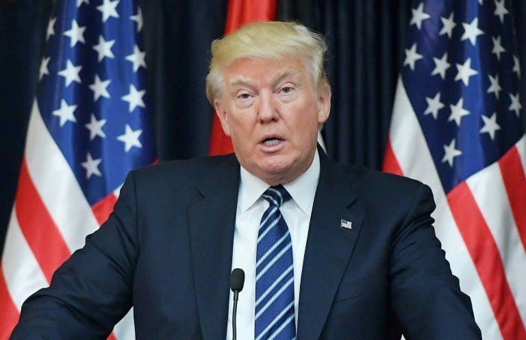 US President Donald Trump speaks during a joint press conference with the Palestinian leader at the presidential palace in the West Bank city of Bethlehem on May 23, 2017