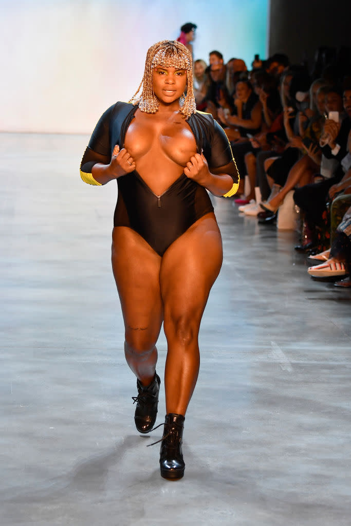 Breast cancer survivor Ericka Hart walks the runway for Chromat during NYFW on Sept. 7. (Photo: Getty Images)