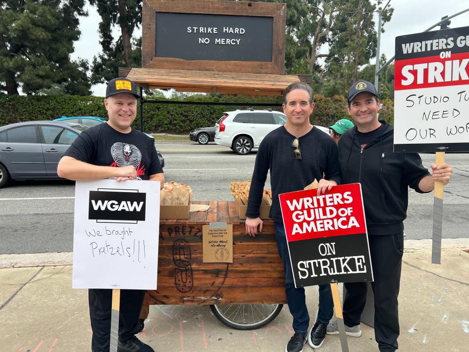 From left: ‘Cobra Kai’ creators Josh Heald, Hayden Schlossberg and Jon Hurwitz