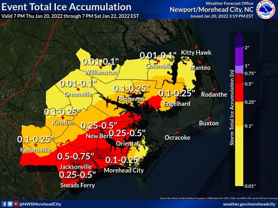 Ice accumulation forecast for the area.