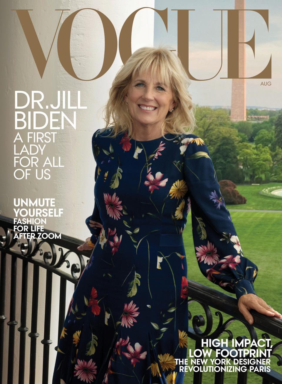 Mrs Biden is photographed wearing an Oscar de la Renta dress - Jonathan Van Meter//Vogue