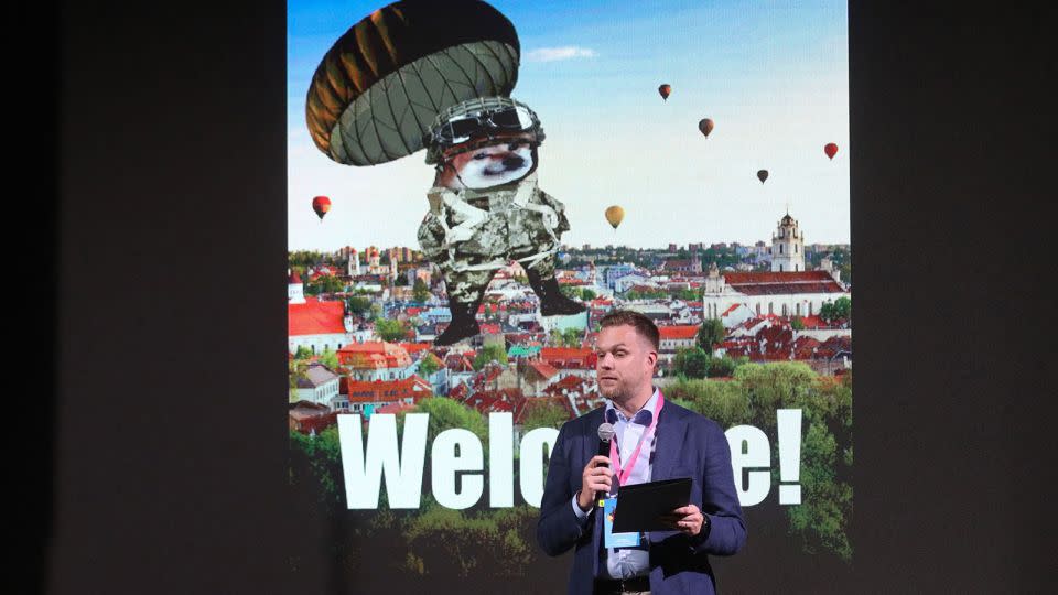 Lithuania's Foreign Minister Gabrielius Landsbergis speaks during NAFO's summit in Vilnius, Lithuania on July 8, 2023.  - Petras Malulas/AFP/Getty Images