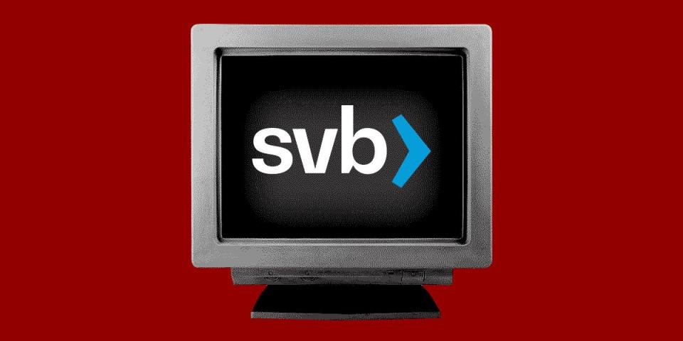 A computer with the SVB logo exploding.