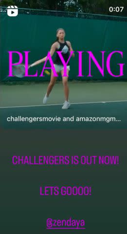 <p>Instagram/tomholland2013</p> Tom Holland posts about Zendaya and 'Challengers' on Instagram Stories on April 27