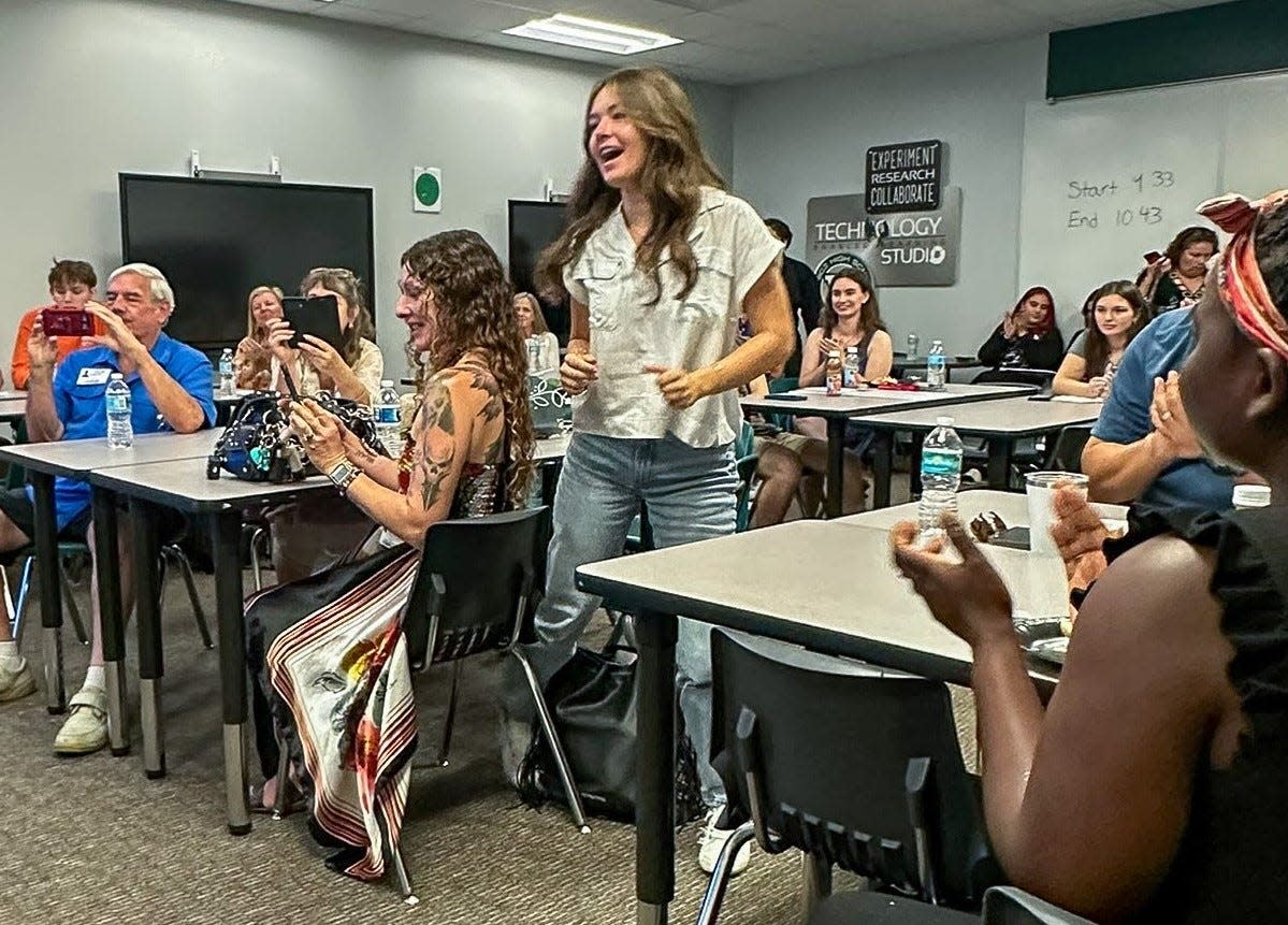 Venice High School senior Jenna Pack steps up as a Super STRIVER Award winner. The Education Foundation of Sarasota County honored 40 seniors and 39 juniors at eight high schools on April 18 at the the 26th annual STRIVE Awards.