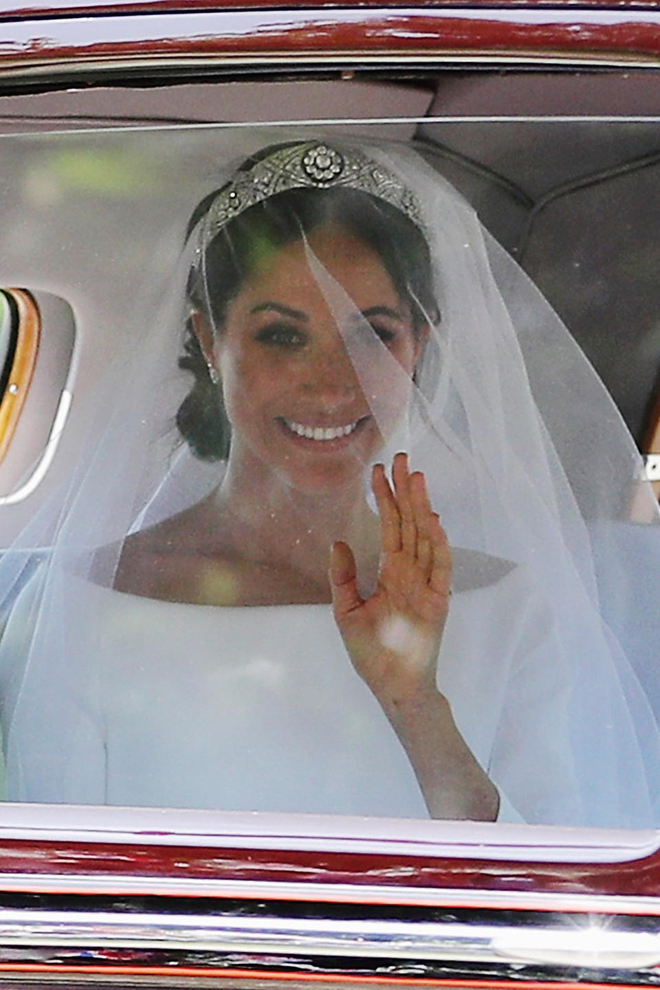 Meghan Markle drives down the Long Walk ahead of her wedding to Prince Harry on May 19, 2018. 