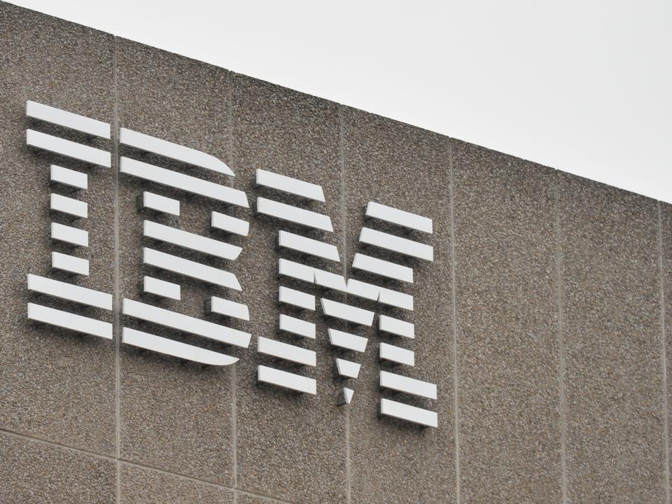 An IBM logo seen on a building near the Queen's Walk area, Central London