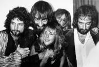 <p> Fleetwood Mac (L-R Lindsey Buckingham, Mick Fleetwood, Stevie Nicks Christine McVie, and John McVie) backstage at the Los Angeles Rock Awards on September 1, 1977 in Los Angeles, California.</p>