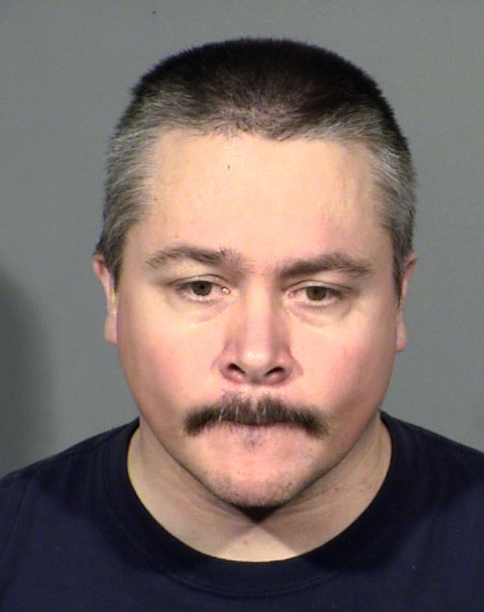 FILE - This Clark County Detention Center undated booking photo shows suspect Anthony Wrobel, of Las Vegas. The former Las Vegas Strip casino card dealer is facing the rest of his life in prison after pleading guilty to shooting a resort executive to death and wounding a co-worker at a company picnic in April 2018. Court-appointed attorneys representing Wrobel didn't immediately respond Thursday, Sept. 26, 2019, to messages about this Sept. 18 guilty pleas to murder for killing Venetian casino executive Mia Banks and attempted murder for wounding co-worker Hector Rodriguez. (Las Vegas Metropolitan Police Department via AP, File)