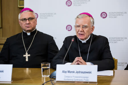 Archbishop Marek Jedraszewski speaks during a news conference in Warsaw, Poland, March 14, 2019. Agencja Gazeta/Adam Stepien via REUTERS